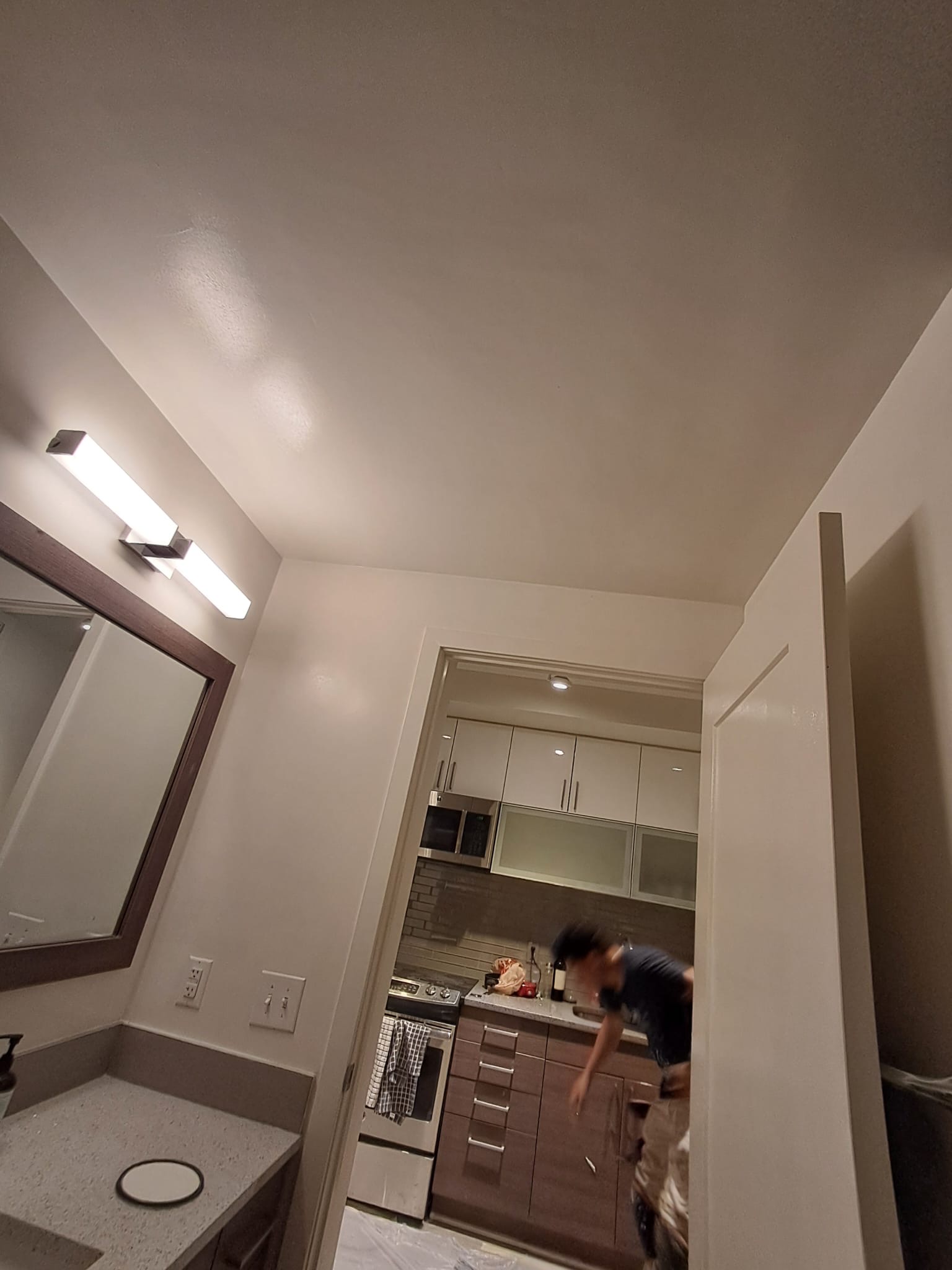 Bathroom ceiling finished after drywall repair and paint