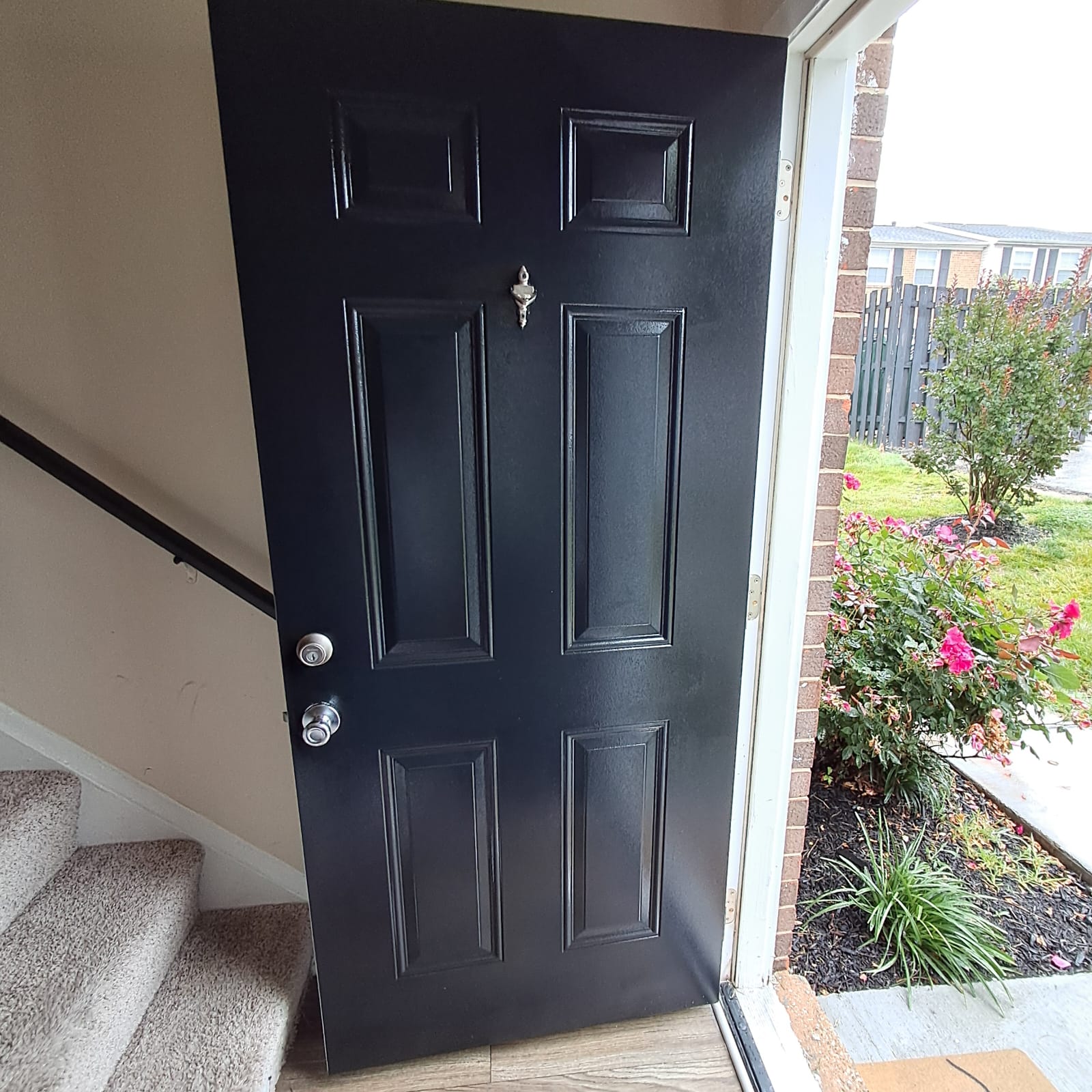 Primed entry door before final paint