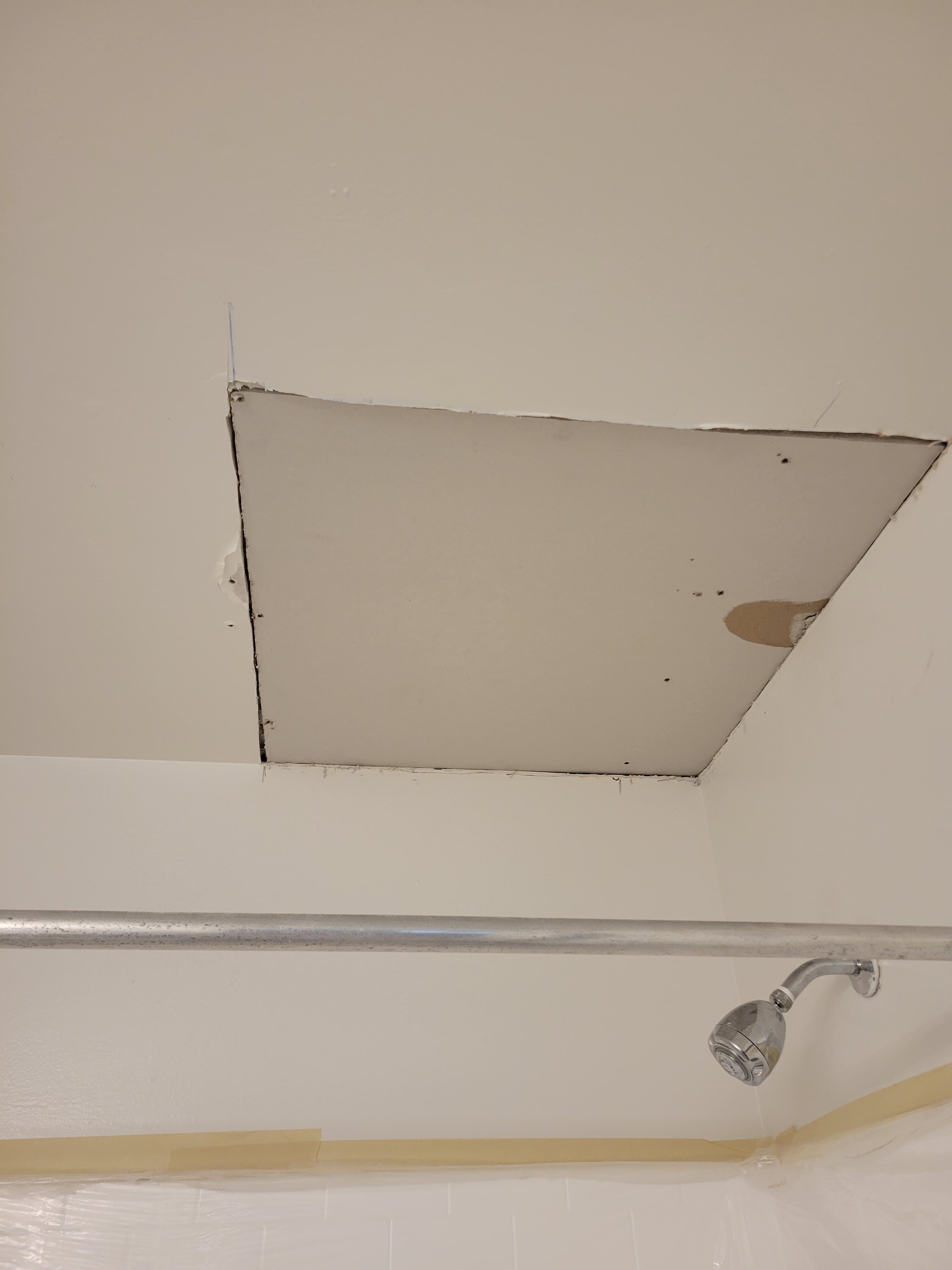 Shower ceiling patch before final finishing